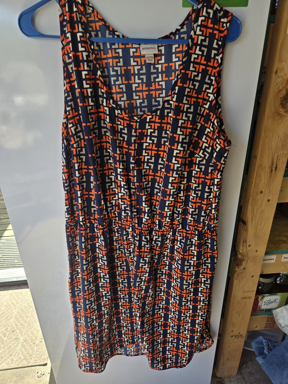Merona Navy Geometric Midi Dress with Orange and Cream Accents